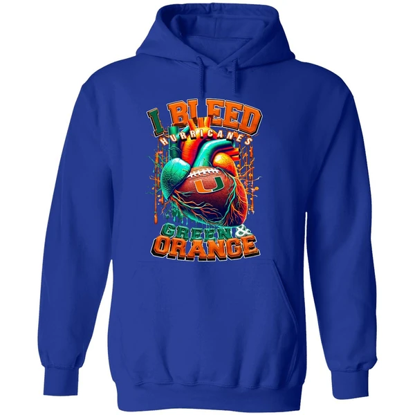 Miami Hurricanes I Bleed Green Orange Heart Hoodie - Image 7