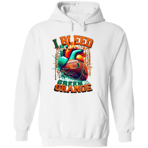 Miami Hurricanes I Bleed Green Orange Heart Hoodie - Image 8
