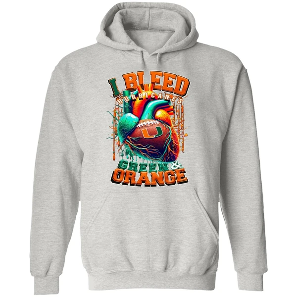 Miami Hurricanes I Bleed Green Orange Heart Hoodie - Image 9