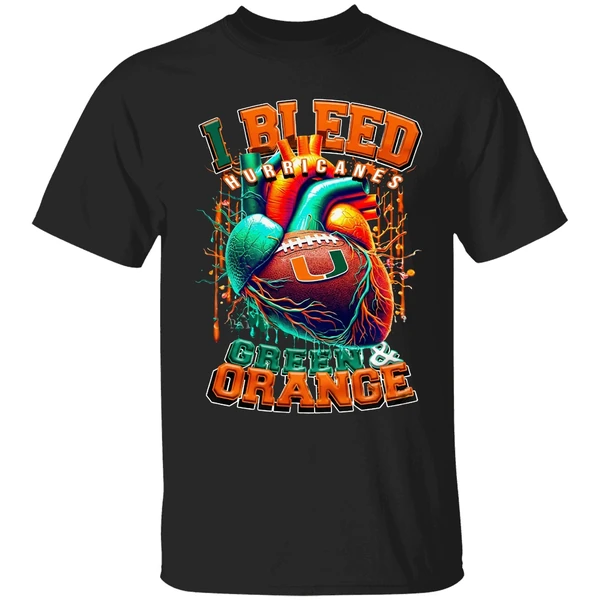 Miami Hurricanes I Bleed Green Orange Heart Shirt
