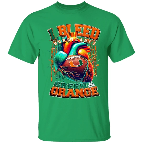 Miami Hurricanes I Bleed Green Orange Heart Shirt - Image 2