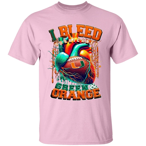 Miami Hurricanes I Bleed Green Orange Heart Shirt - Image 3