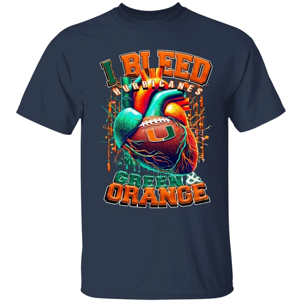 Miami Hurricanes I Bleed Green Orange Heart Shirt - Image 5