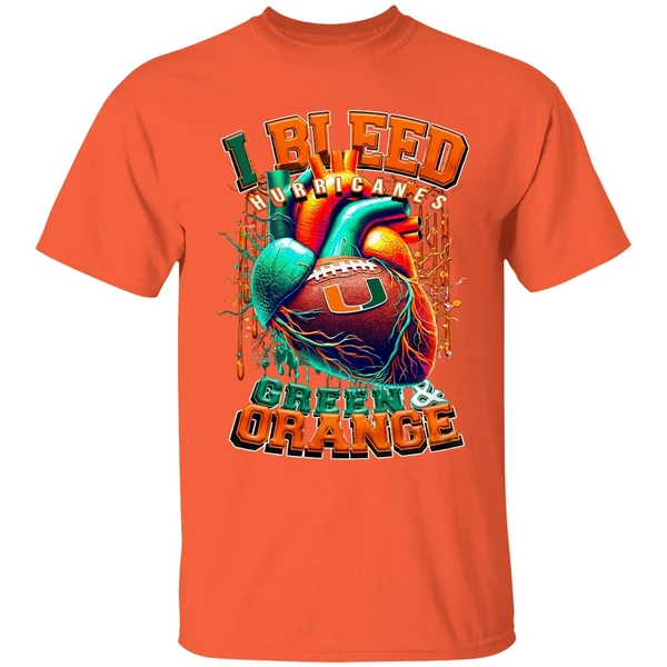 miami hurricanes i bleed green orange heart shirt orange