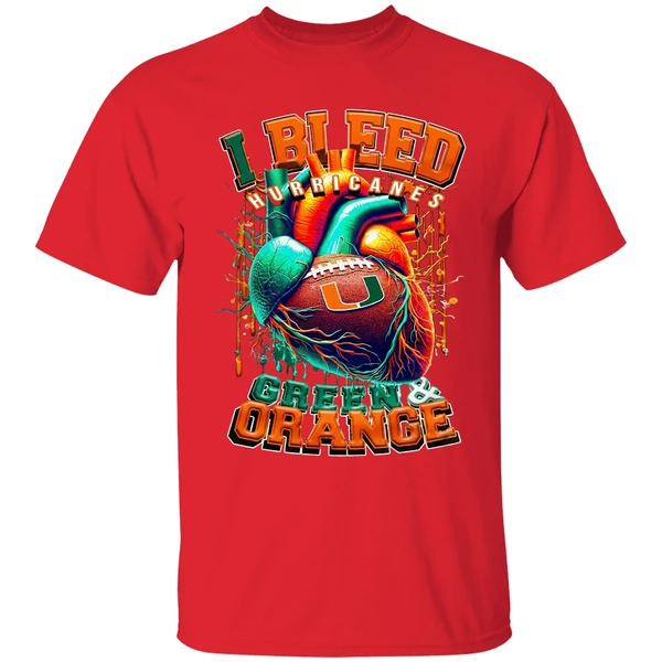 Miami Hurricanes I Bleed Green Orange Heart Shirt - Image 7