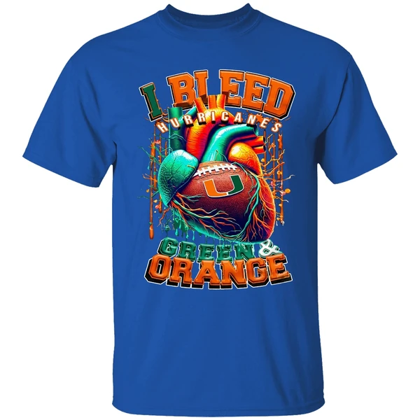 Miami Hurricanes I Bleed Green Orange Heart Shirt - Image 8