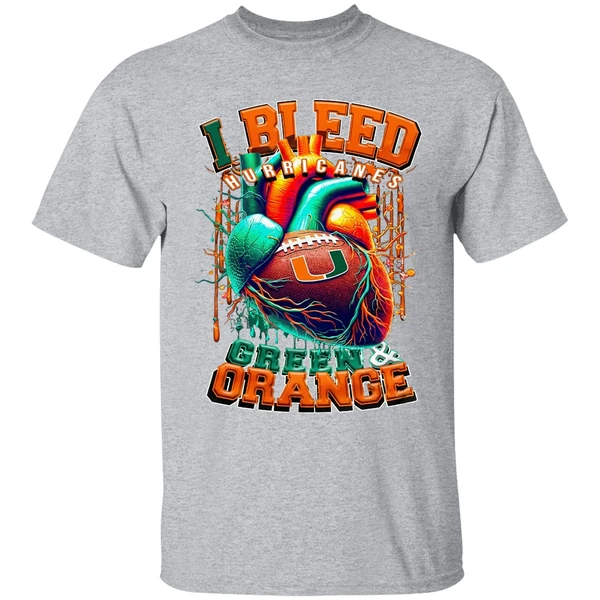 Miami Hurricanes I Bleed Green Orange Heart Shirt - Image 9