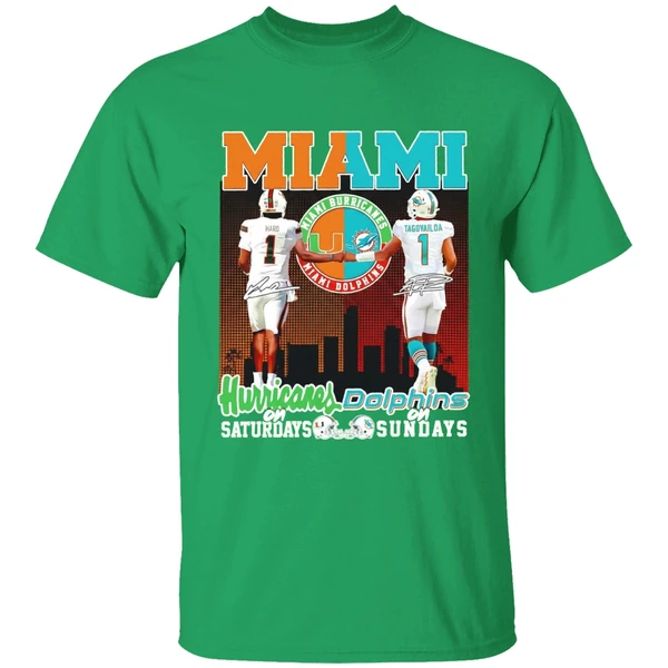 Miami Hurricanes On Saturdays And Miami Dolphins On Sunday Shirt - Image 2