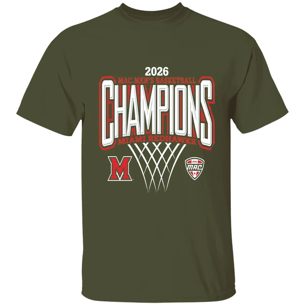 miami redhawks 2026 mac mens basketball champions shirt militarygreen