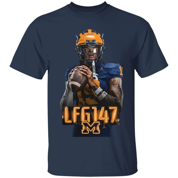 michigan wolverines bryce underwood lfg147 is back 2026 shirt navy