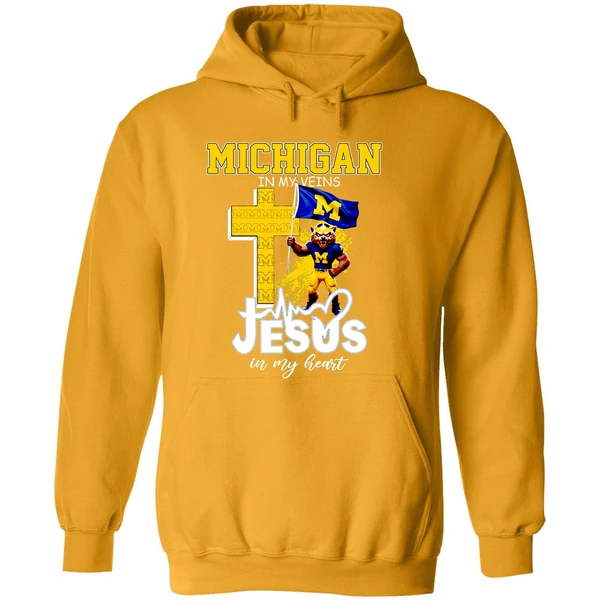 Michigan Wolverines Football In My Veins Jesus In My Heart Hoodie