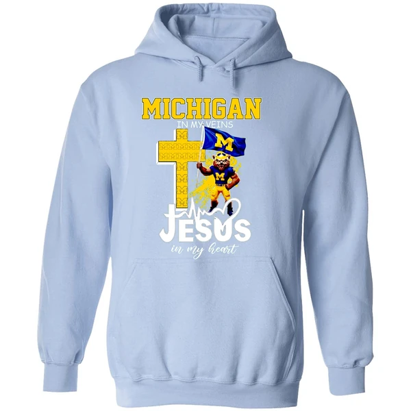 Michigan Wolverines Football In My Veins Jesus In My Heart Hoodie - Image 4
