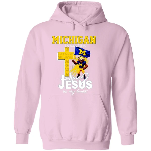 Michigan Wolverines Football In My Veins Jesus In My Heart Hoodie - Image 5