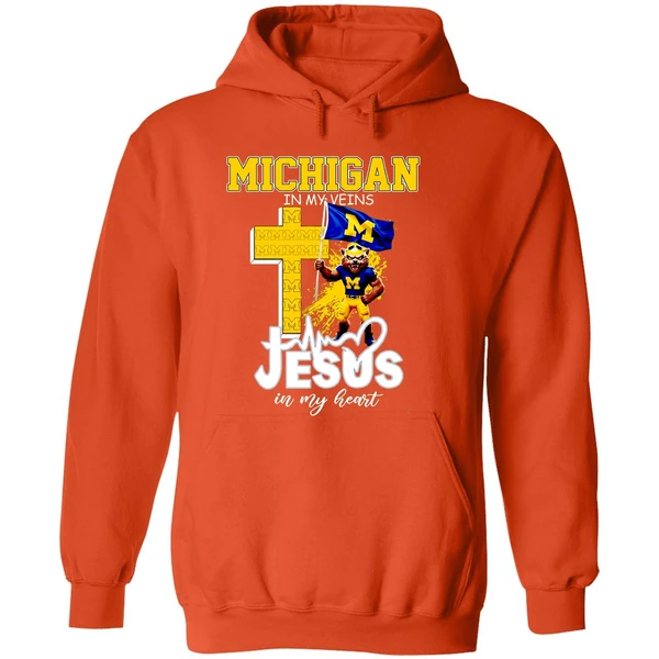 Michigan Wolverines Football In My Veins Jesus In My Heart Hoodie - Image 6