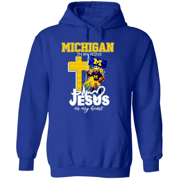Michigan Wolverines Football In My Veins Jesus In My Heart Hoodie - Image 7