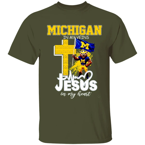michigan-wolverines-football-in-my-veins-jesus-in-my-heart-shirt-militarygreen