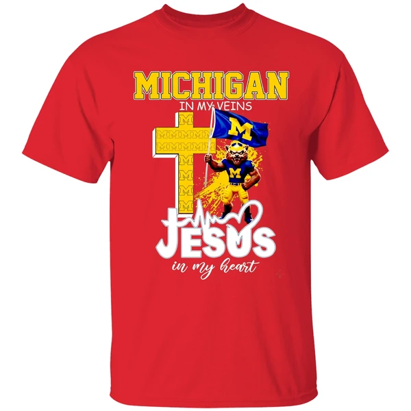 Michigan Wolverines Football In My Veins Jesus In My Heart Shirt - Image 7