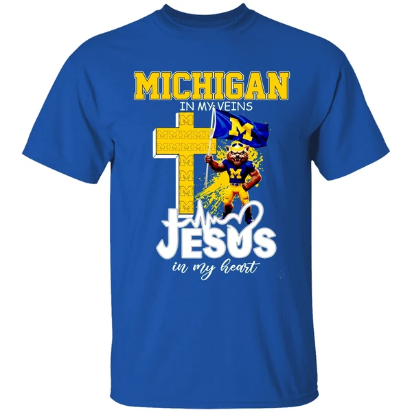 Michigan Wolverines Football In My Veins Jesus In My Heart Shirt - Image 8