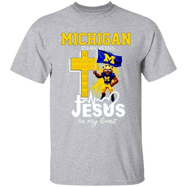 Michigan Wolverines Football In My Veins Jesus In My Heart Shirt - Image 9