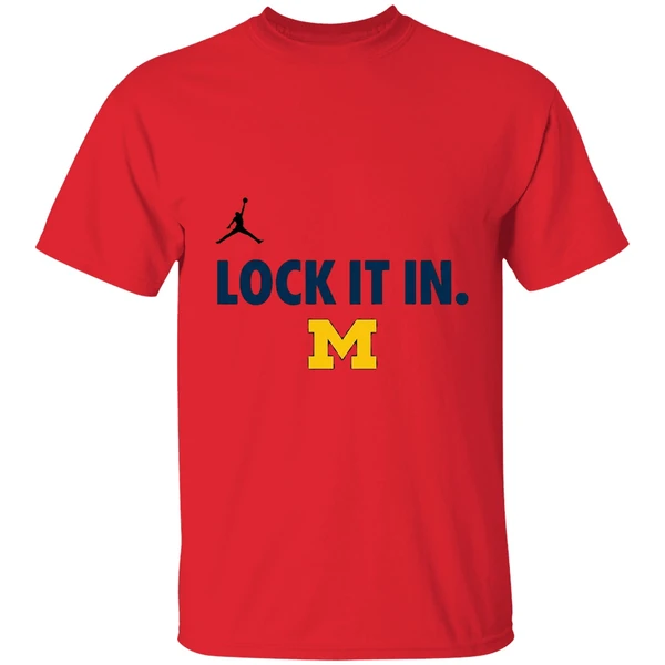 michigan wolverines lock it in logo shirt red