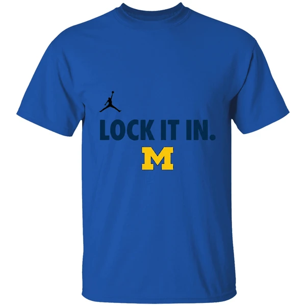 michigan wolverines lock it in logo shirt royalblue