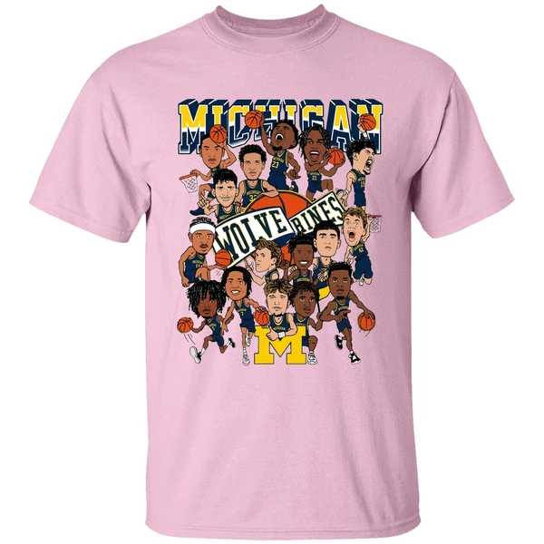 Michigan Wolverines Mens Basketball 2026 Caricature Shirt - Image 3