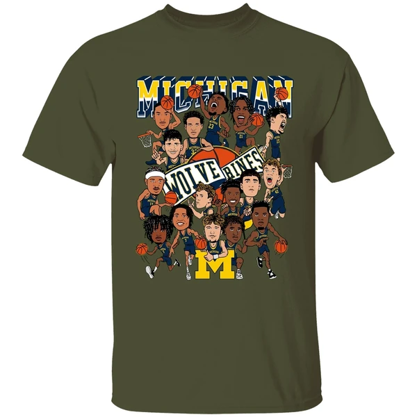 Michigan Wolverines Mens Basketball 2026 Caricature Shirt - Image 4