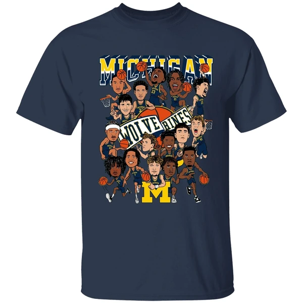 michigan wolverines mens basketball 2026 caricature shirt navy