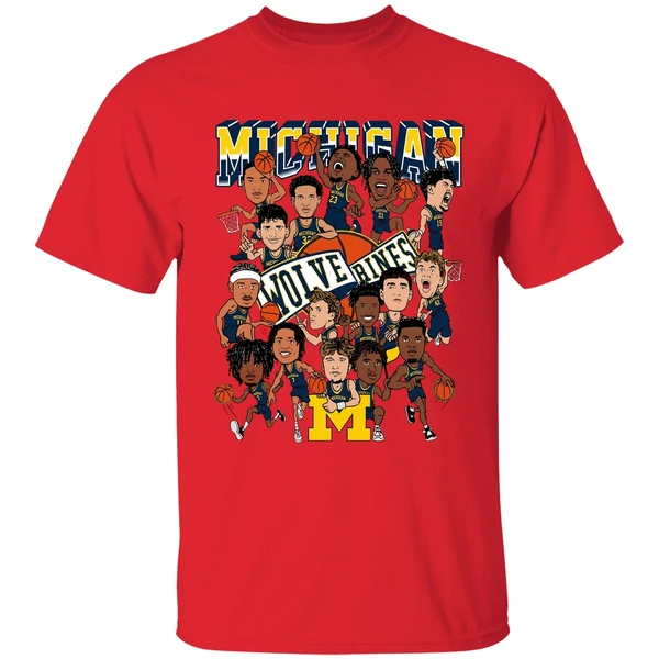 Michigan Wolverines Mens Basketball 2026 Caricature Shirt - Image 7