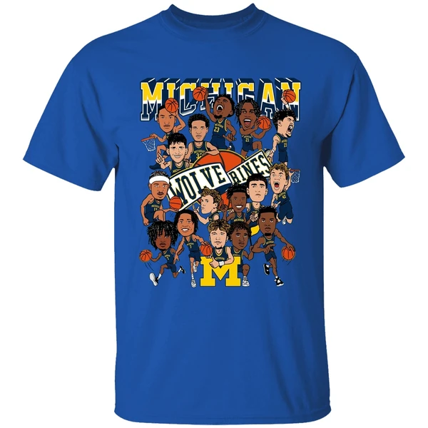 Michigan Wolverines Mens Basketball 2026 Caricature Shirt - Image 8