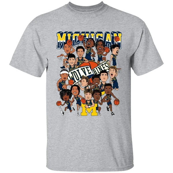 Michigan Wolverines Mens Basketball 2026 Caricature Shirt - Image 9