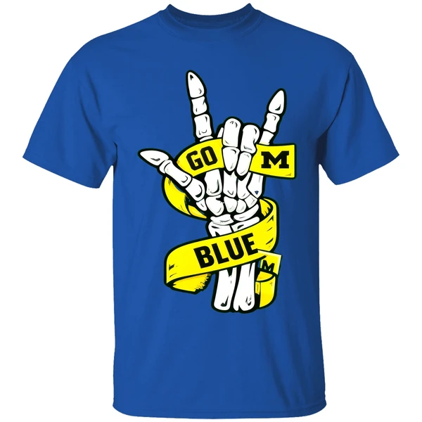 Michigan Wolverines Ncaa Go Blue Skelton Hand Shirt - Image 7