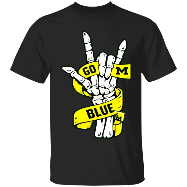 Michigan Wolverines Ncaa Go Blue Skelton Hand Shirt - Image 9