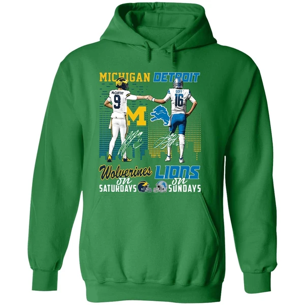 Michigan Wolverines On Saturdays Detroit Lions On Sundays Hoodie - Image 2
