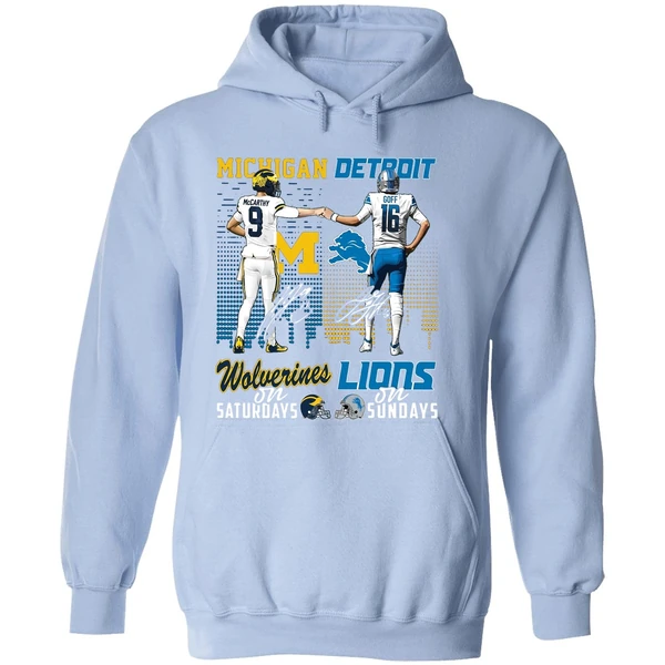 Michigan Wolverines On Saturdays Detroit Lions On Sundays Hoodie - Image 4