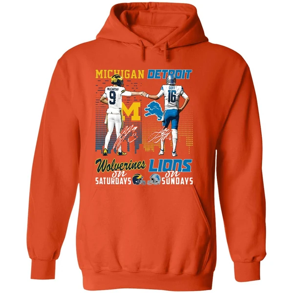 Michigan Wolverines On Saturdays Detroit Lions On Sundays Hoodie - Image 6
