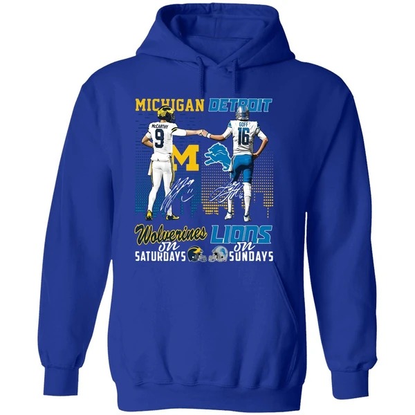 Michigan Wolverines On Saturdays Detroit Lions On Sundays Hoodie - Image 7
