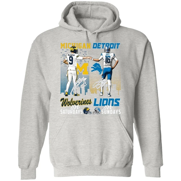 Michigan Wolverines On Saturdays Detroit Lions On Sundays Hoodie - Image 9