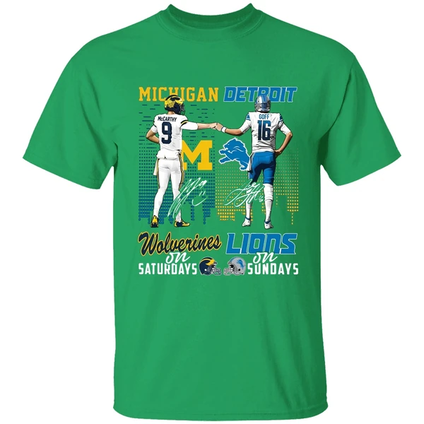 Michigan Wolverines On Saturdays Detroit Lions On Sundays Shirt - Image 2
