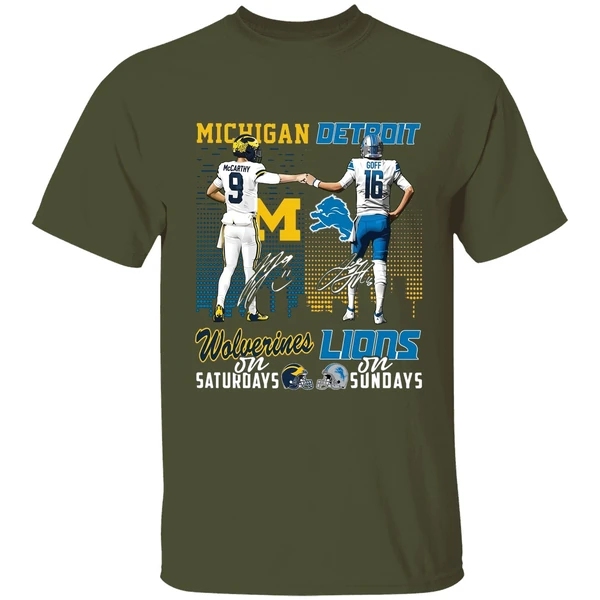 michigan wolverines on saturdays detroit lions on sundays shirt militarygreen