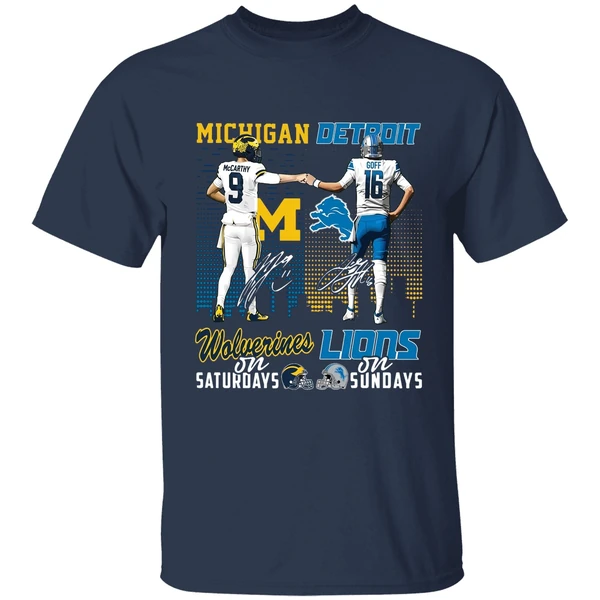Michigan Wolverines On Saturdays Detroit Lions On Sundays Shirt - Image 5