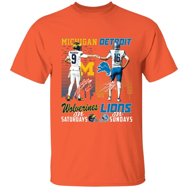 Michigan Wolverines On Saturdays Detroit Lions On Sundays Shirt - Image 6