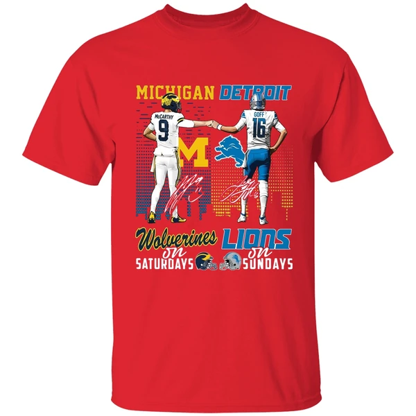 Michigan Wolverines On Saturdays Detroit Lions On Sundays Shirt - Image 7