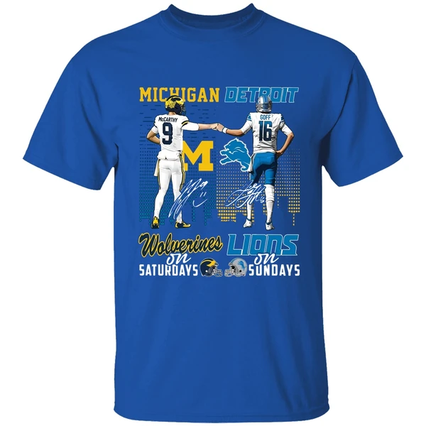 Michigan Wolverines On Saturdays Detroit Lions On Sundays Shirt - Image 8