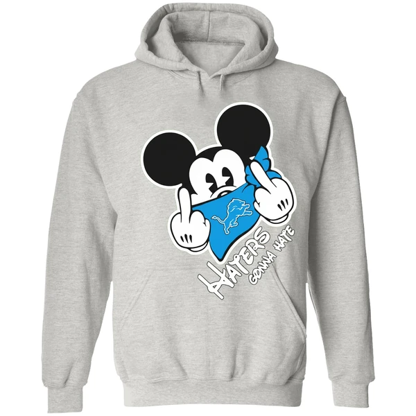 Mickey Middle Finger Detroit Lions Haters Gonna Hate Hoodie - Image 7