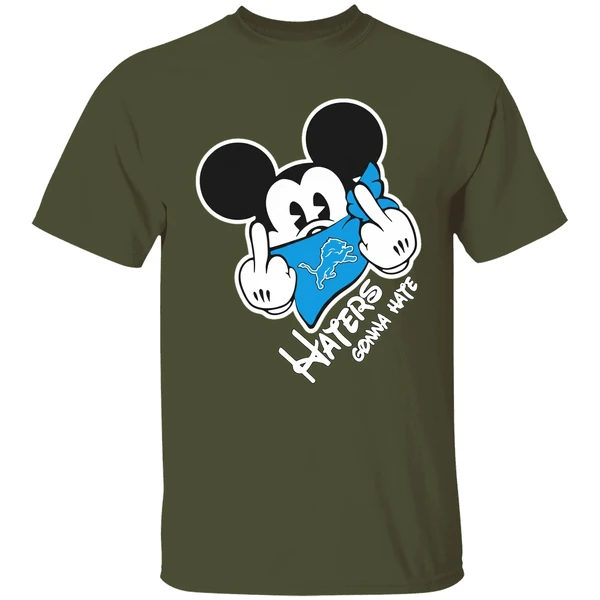 Mickey Middle Finger Detroit Lions Haters Gonna Hate Shirt - Image 3