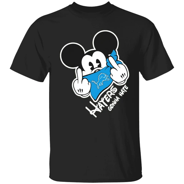 Mickey Middle Finger Detroit Lions Haters Gonna Hate Shirt - Image 9