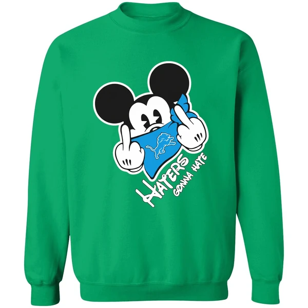Mickey Middle Finger Detroit Lions Haters Gonna Hate Sweatshirt - Image 2