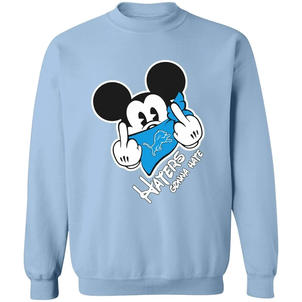 Mickey Middle Finger Detroit Lions Haters Gonna Hate Sweatshirt - Image 3