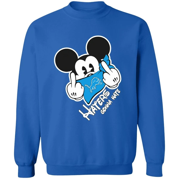 Mickey Middle Finger Detroit Lions Haters Gonna Hate Sweatshirt - Image 8